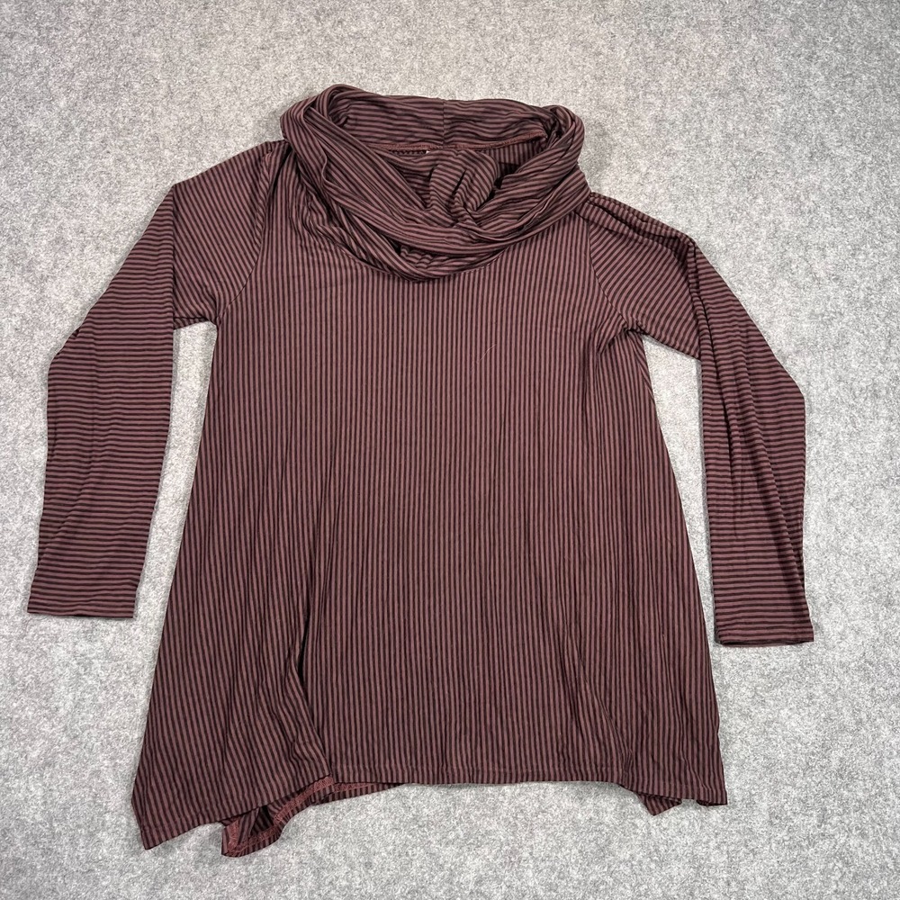 Niche Nilgun Derman Brown Stripe Long Sleeve Cowl Neck Top‎ Women's Size Medium
